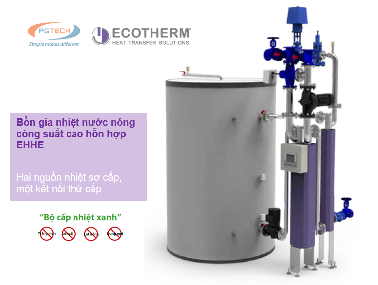 Bồn gia nhiệt nước nóng công suất cao hỗn hợp EHHE từ 50 – 2.000 kW cho hệ nước/vận hành nước hoặc hơi nước/nước