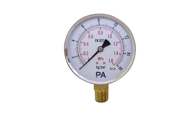 Đồng hồ đo áp suất dải đo 0-16 bar, mặt 100mm vỏ thép chân đồng PA Đức