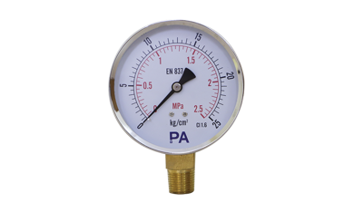 Đồng hồ đo áp suất dải đo 0-25 bar, mặt 100mm vỏ thép chân đồng PA Đức