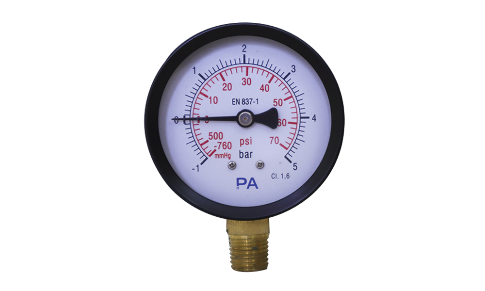 PA P100 Pressure Gauge -1 to 5 bar, 63 mm, Steel Case with Brass Connection CHN Version