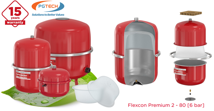 Dòng bình giãn nở Flexcon Premium (Cao cấp) từ 2 lít đến 80 lít, 6 bar - bảo hành 15 năm