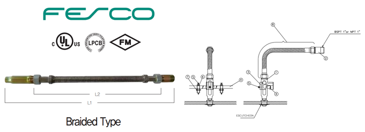 Ống nối mềm sprinkler Fesco loại bện braided