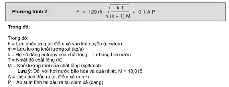 Phương trình 2. Tính Lực phản ứng tại điểm xả vào khí quyển