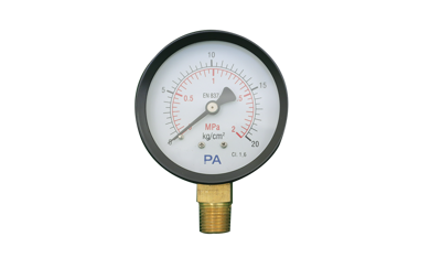 Đồng hồ đo áp suất dải đo 0-20 bar, mặt 63mm vỏ thép chân đồng PA Đức