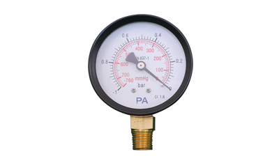 Đồng hồ đo áp suất dải đo -1 tới 0 bar, mặt 63mm vỏ thép chân đồng PA Đức
