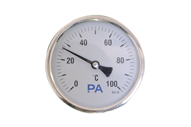 Đồng hồ đo nhiệt độ lưỡng kim TB100 dải nhiệt độ từ 0 - 100 độ C, mặt 100mm, vỏ thép mạ chrome hãng PA Đức