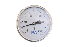Đồng hồ đo nhiệt độ lưỡng kim TB100 dải nhiệt độ từ 0 - 250 độ C, mặt 100mm, vỏ thép mạ chrome hãng PA Đức