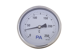 Đồng hồ đo nhiệt độ lưỡng kim TB200 dải nhiệt độ từ 0 - 250 độ C, mặt 100mm, thân vỏ và chân inox hãng PA Đức