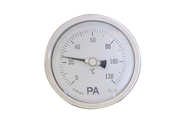 Đồng hồ đo nhiệt độ lưỡng kim TB200 dải nhiệt độ từ 0 - 120 độ C, mặt 100mm, thân vỏ và chân inox hãng PA Đức