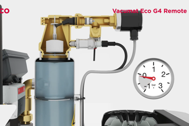 Mô phỏng nguyên lý hoạt động của Bộ tách khí chân không Vacumat Eco G4 cho hệ Chiller và Heating