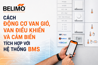 Cách động cơ van gió, van điều khiển và cảm biến Belimo tích hợp với hệ thống BMS